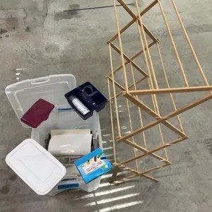 Wood clothes drying rack and tote includes