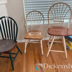 WOOD MISMATCHED DINING CHAIRS, QTY (3)