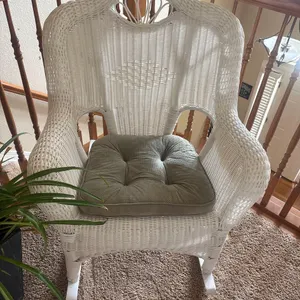 WHITE WOVEN ROCKING CHAIR WITH CUSHION