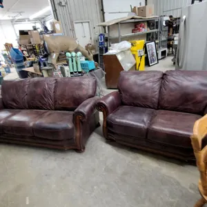Leather Three-Seater Sofa with Rolled Arms and Carved Wood Trim 84" and Luv Seat 63"
