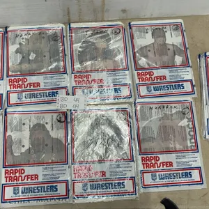 Vintage AWA Wrestling Iron-On Transfers in Original Bags: Anore the Giant, Ric Flair, Mad Dog, AWA
