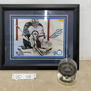 Winnipeg Jets Mark Scheifele Signed Puck and Ondrej, Pavelec Autographed Framed Photo With COA