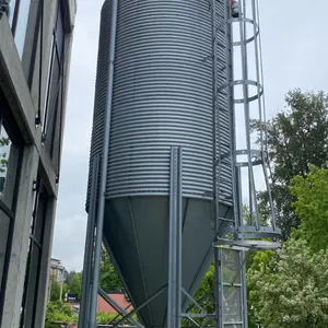 LARGE GALVANIZED COMMERCIAL GRAIN SILO APPROX 25' H X 8'W
