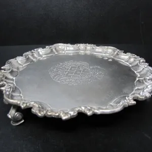HALLMARKED STERLING SILVER FOOTED TRAY c1800 290g