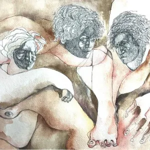 LAIDMAN 1970 SURREALIST FIGURATIVE WATERCOLOR