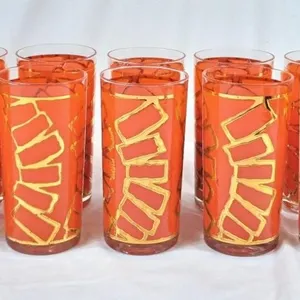 Gorgeous MCM Orange & Gold Glassware Set