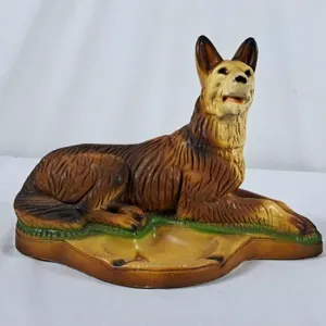 Vintage German Shepherd Chalkware Ashtray
