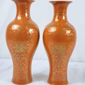Vintage Japanese Vases - Orange w/Gold Design