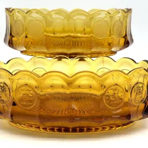 Pair of Fostoria Amber Coin Glass Oval Dishes 9”