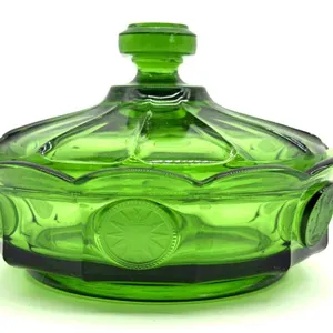 Fostoria Emerald Green Coin Glass Lidded Dish