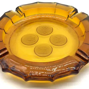 Fostoria Amber Coin Glass Ashtray 8”