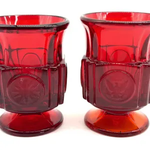 Pair of Fostoria Ruby Red Coin Glass Footed
