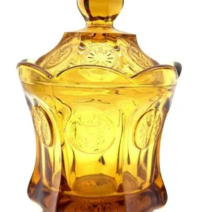 Fostoria Amber Coin Glass Lidded Dish/Sugar 6.25”