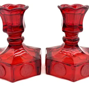 Fostoria Ruby Red Coin Glass Candlesticks 4.5”