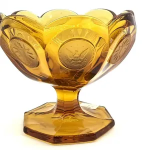 Fostoria Amber Coin Glass Compote 4.25” x 4”