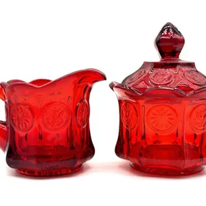Fostoria Ruby Red Coin Glass Creamer and Sugar