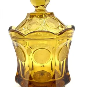 Fostoria Amber Coin Glass Lidded Dish/Sugar 4.25”