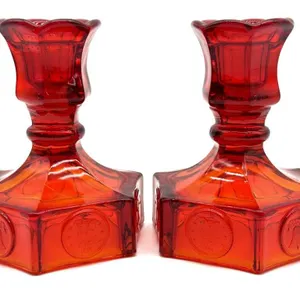 Fostoria Ruby Red Coin Glass Candlesticks 4.5”