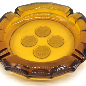 Fostoria Amber Coin Glass Ashtray 9” x 6.5”