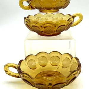 (3) Fostoria Amber Coin Glass Bowls with Handles