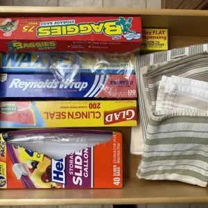 Kitchen linens, foil, wax paper, consumables