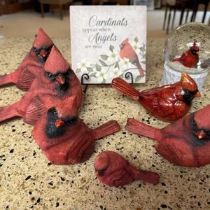 Cardinal bird collectibles, trivet, snowglobe