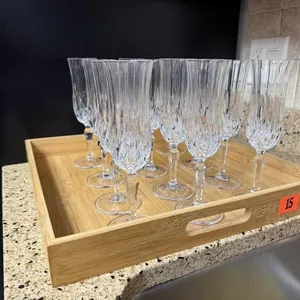 Serving tray, crystal champagne flutes (12)