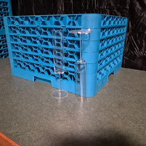 (36) Schott Zwiesel 6oz Champagne Flutes, (1) Carlisle 36 Compartment Dishwasher Rack