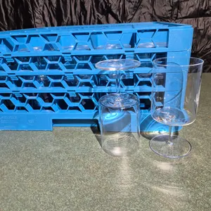(25) Schott Zwiesel 16oz Short Stem Wine Glasses, (1) Carlisle 25 Compartment Dishwasher Rack