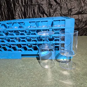 (25) Schott Zwiesel 16oz Short Stem Wine Glasses, (1) Carlisle 25 Compartment Dishwasher Rack
