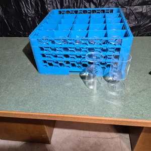 (25) Schott Zwiesel 16oz Short Stem Wine Glasses, (1) Carlisle 25 Compartment Dishwasher Rack