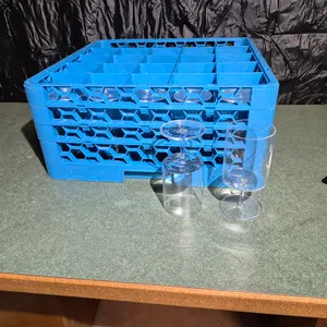 (25) Schott Zwiesel 16oz Short Stem Wine Glasses, (1) Carlisle 25 Compartment Dishwasher Rack