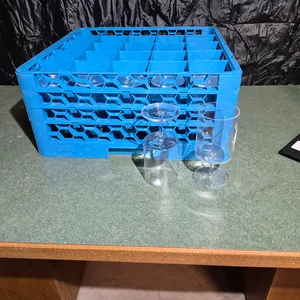 (25) Schott Zwiesel 16oz Short Stem Wine Glasses, (1) Carlisle 25 Compartment Dishwasher Rack