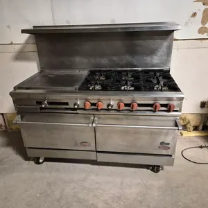 DCS 6 Burner Range on Casters with 24" Griddle on Left; Stainless Steel Over Shelf; and 2 Ovens Be..