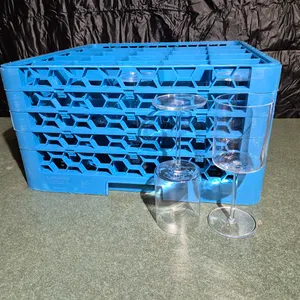 (21) Schott Zwiesel 16oz Long Stem Wine Glasses, (1) Carlisle 25 Compartment Dishwasher Rack