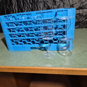 (25) Schott Zwiesel 16oz Long Stem Wine Glasses, (1) Carlisle 25 Compartment Dishwasher Rack