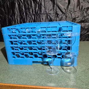 (25) Schott Zwiesel 16oz Long Stem Wine Glasses, (1) Carlisle 25 Compartment Dishwasher Rack