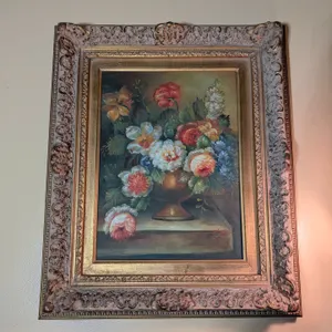 Signed Floral Still Life Canvas Painting
