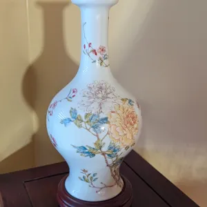 Lenox Porcelain Floral Vase on Wood Stand