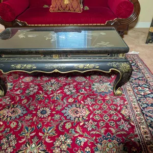 Asian Style Lacquered Coffee Table with Glass Top
