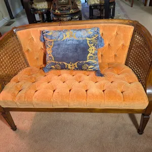 Vintage Wood Frame and Cane Settee