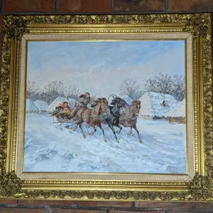 Signed Winter Sleigh Ride Painting