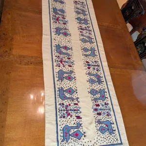 Vintage Hand-Embroidered Folk Art Table Runner