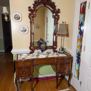 Vintage Carved Wood Vanity with Mirror