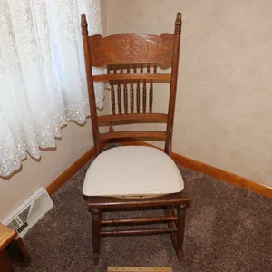 Antique Oak Press Back Rocker, Missing a Hip Rest