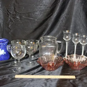 Cream Bottles, Candle Holders, Stemware, Pitcher