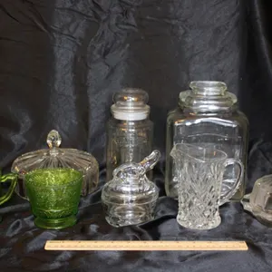 Candy Dish, Jars, Butter Dish, Cream and Sugar