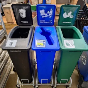 3 Slim Jim Bins on Cart (Trash/Recycle/Compost(
