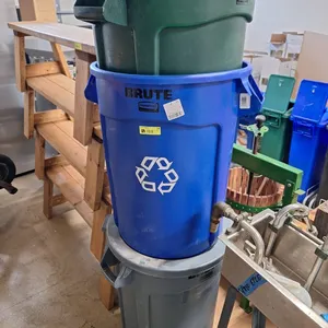 3 Assorted Rubbermaid Brute Trash Cans, 1 Cart
