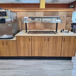 Buffet Counter with Plate Lowerator, Silverware Caddies, Hatco Glo-Ray Food Warmer, 105"x36"x56"